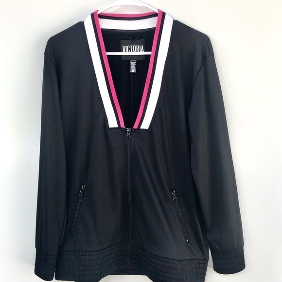 Victoria Sport/Victoria’s Secret, Deep V Zip-Up Jacket in Pink & Black, Size XS - Picture 1 of 10